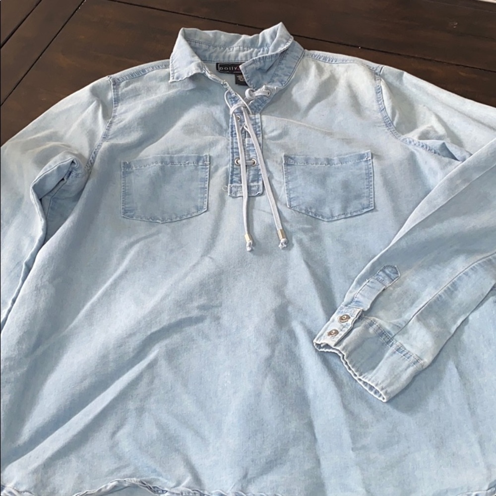 𝅺POLLY & Esther Chambray Shirt Large - Picture 2 of 5